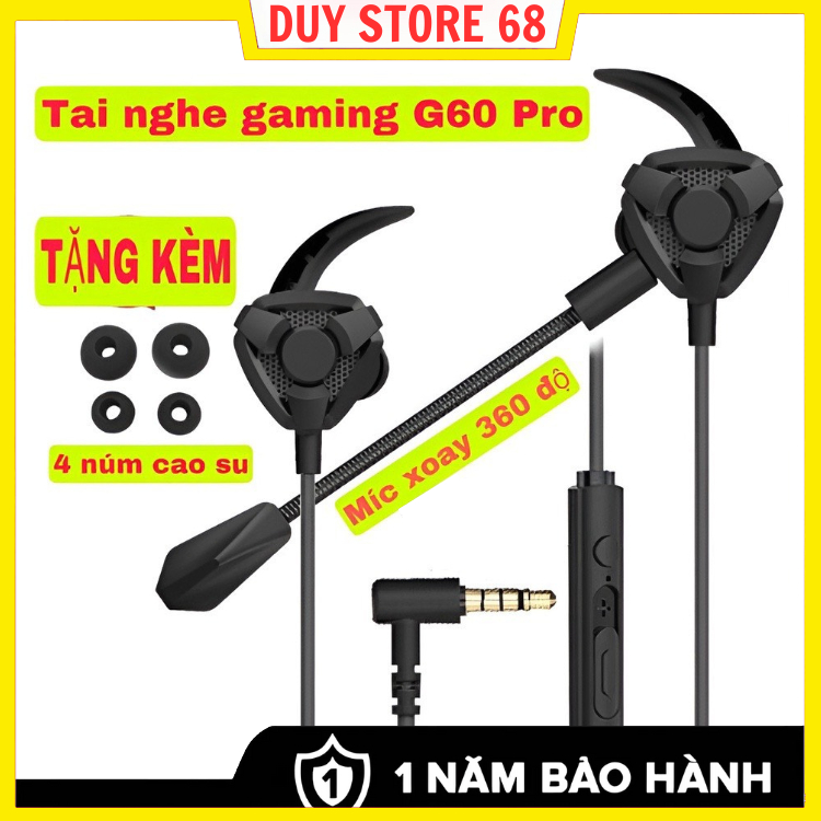 Tai nghe gaming G60 có mic rời cho điện thoại, tai nghe chơi game PUBG mobile / FF / ROS / Tốc chiến