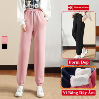 Quần Dài Jogger Nỉ Lót Bông Nữ Mùa Đông Madela, Quần Áo Ấm Nữ Mùa Đông