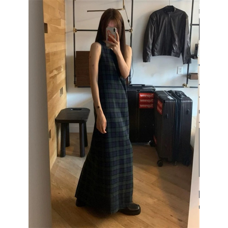 Đầm dài Tiehouse kẻ caro - đầm dài form suông - đầm dài đẹp