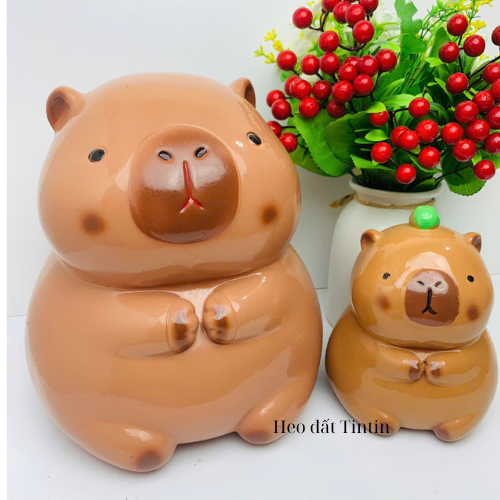 [Mua1 tặng 1 nhỏ]Heo đất lợn đất tiết kiệm Chuột Capybara size to lỗ tròn-ống tiêt kiệm trang tríLĐ2