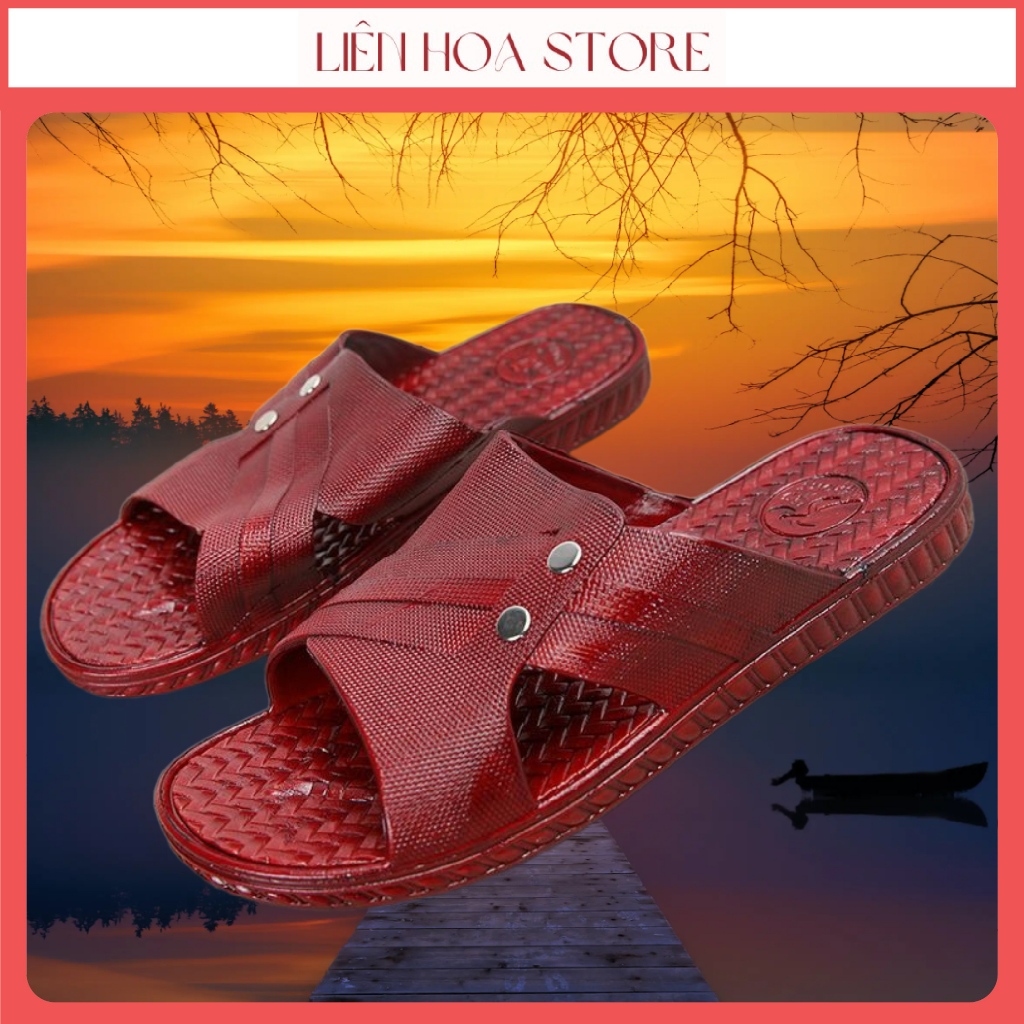 Dép nam xăng đan màu mận đỏ trẻ trung chống trơn, Dép trung niên nam nhựa PVC cao cấp, Dép cho bố