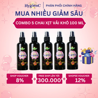 [Deal Gía Sốc] Combo 5 Chai Xịt Xả Vải Dạng Khô HygienC Plus 100ML - Xịt Thơm Quần Áo Lưu Hương Tới 24H