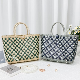 [Size Lớn] Giỏ Đan Tay, Túi Xách Đan Thủ Công Handmade, Làn Nhựa Hoa Chống Nước Mặc Với Áo Dài, Đầm Đi Biển, Đi Chợ 2