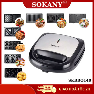 Máy kẹp nướng bánh mì 8 IN 1 SOKANY công suất lớn 800W, 8 khuôn nướng chống dính cao cấp, hệ thống đèn báo thông minh