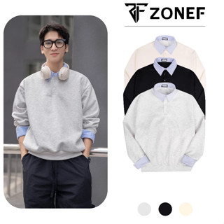 Áo Sweater Nam Phối Sơ Mi ZONEF OFFICIAL Phối Sơ Mi Kẻ Xanh Nhạt Liền Thân Chất Nỉ 2 Da