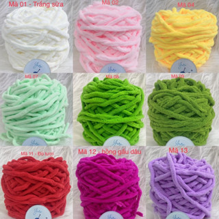 Len Nhung Đũa 6mm, Len Bông Sữa 100g – Móc Thú Bông Cỡ Lớn, Mũ, Khăn