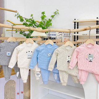 (5-14kg) (Vải dày, mềm)Bộ quần áo dài tay thu đông, chất thun tăm lông thỏ mềm, co giãn cho bé trai, bé gái – BD24.1