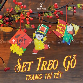 (MUA 4 TẶNG 1 bộ) Sét 10 món phụ kiện gỗ Decor Tết trang trí tết cây đào, mai quất độc đáo