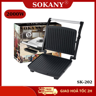 Máy kẹp nướng bánh mì ép bánh sandwich, rán trứng, nướng thịt CHỐNG DÍNH đa năng SOKANY SK-202 dễ dang vệ sinh