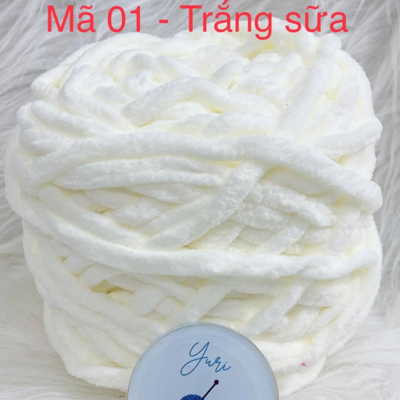 Len Nhung Đũa 6mm, Len Bông Sữa 100g – Móc Thú Bông Cỡ Lớn, Mũ, Khăn