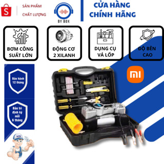 Bơm Lốp Ô Tô Xiaomi 2 Xi Lanh Air Compressor Kèm Hộp Dụng Cụ Sửa Chữa Vá Lốp, Bơm xe siêu khỏe bền