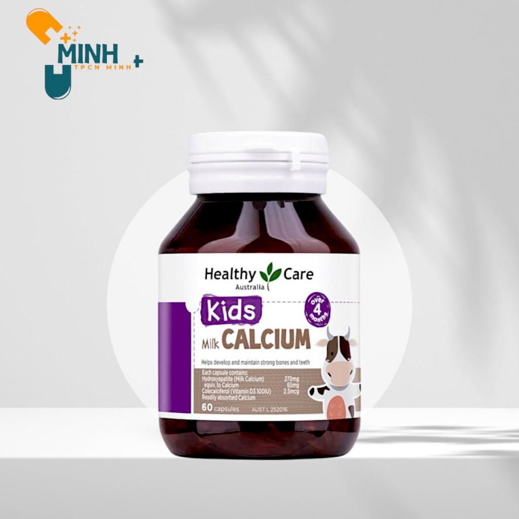 Canxi Sữa Bổ Sung Canxi và Vitamin D3 Cho Bé Healthy Care Milk Calcium, 60 viên - Úc