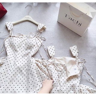 ĐẦM CHẤM BI 2S CỘT NƠ XOÈ PHỒNG KEM
