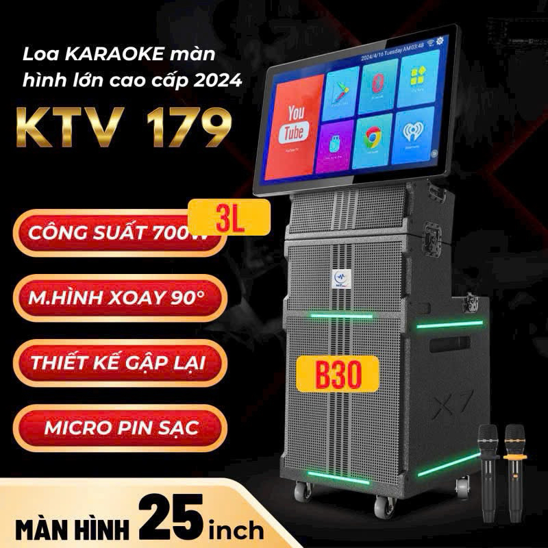 Loa Karaoke Di Động MTMax TK3979 (Loa có màn hính 27 inch, 3 đường tiếng, Bass 30CM, 600W, 2 Micro)