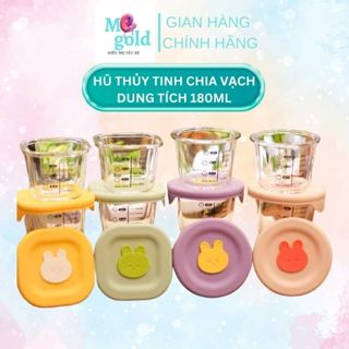 Hũ thủy tinh CHIA VẠCH 180ml, hộp trữ đồ ăn dặm, hũ thuỷ tinh CÓ NẮP cho bé_shopmegold1989