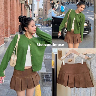 [SẴN/ HÀNG QC] Chân váy NÂU DA LỘN dáng ngắn xếp ly bản to có quần trong