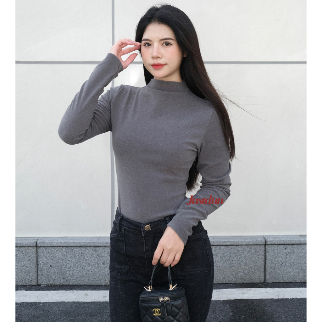 Áo Thun Ôm Body Nữ Giữ Nhiệt Tay Dài JUSTDUN G2 – Cổ Cao 3cm, Chất Nhung Mịn Dày Dặn, Co Giãn | BigBuy360 - bigbuy360.vn