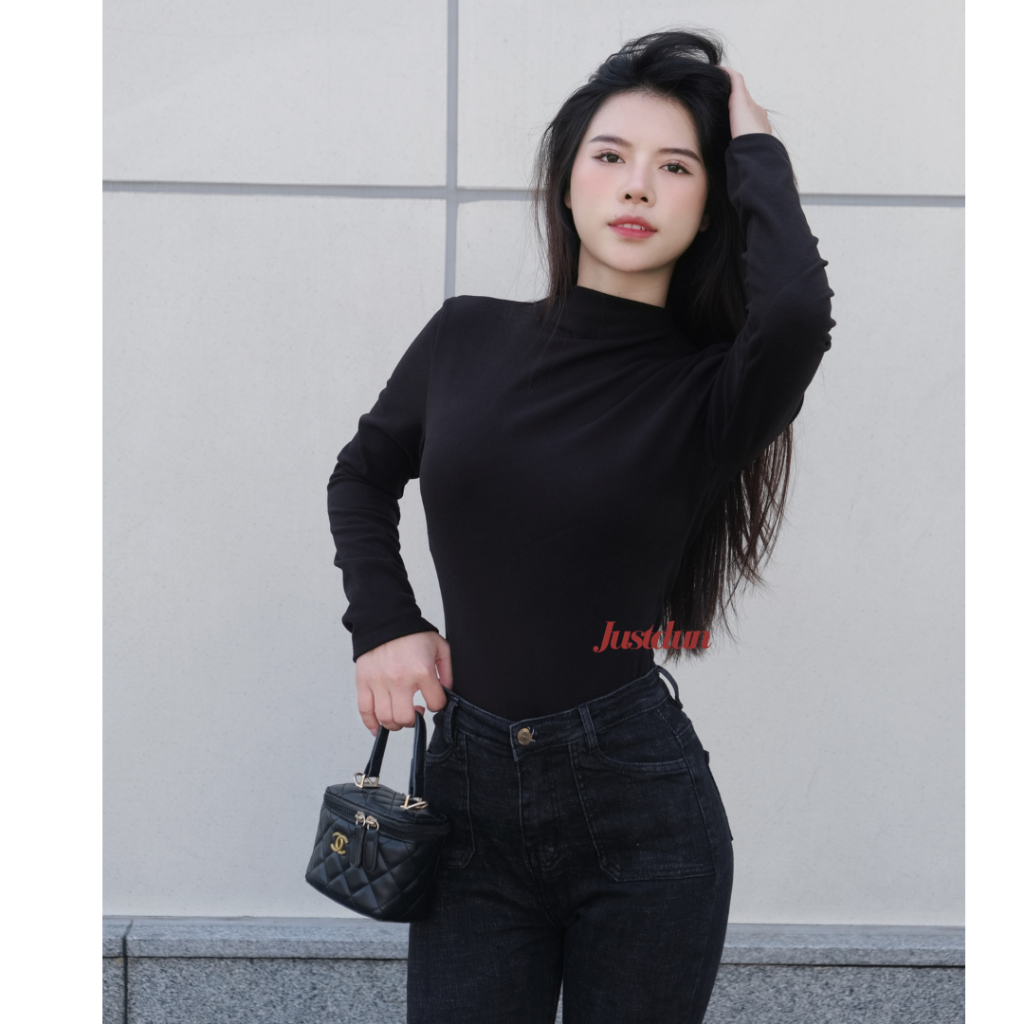 Áo Thun Ôm Body Nữ Giữ Nhiệt Tay Dài JUSTDUN G2 – Cổ Cao 3cm, Chất Nhung Mịn Dày Dặn, Co Giãn | BigBuy360 - bigbuy360.vn