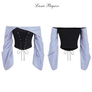 [Lassie Bigsize] Áo Croptop Trễ Vai Kẻ Sọc Đan Dây Chiết Eo Nữ Cá Tính Tôn Dáng - NANCY TOP
