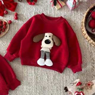  Áo nỉ Noel cho bé áo nỉ 2 da đỏ thêu đắp chú chó bông siêu xinh cho bé trai và bé gái size 8-30kg 