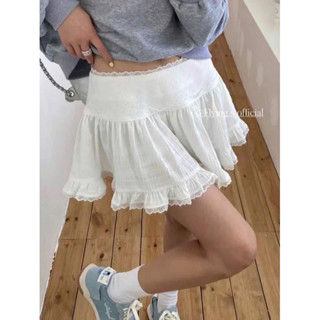 (HOẢ TỐC/SẴN) 🌼 Joella: Chân váy nữ Lilibet Skirt Chân váy xòe ngắn cạp trễ thấp màu trắng viền ren