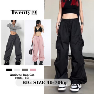  Quần Túi Hộp Nữ Vải Gió Dày Dặn LaBuBu Quần Kaki Túi Hộp Nữ Vải Gió Ống Suông Cạp Chun Lưng Cao Bo Gấu M283 