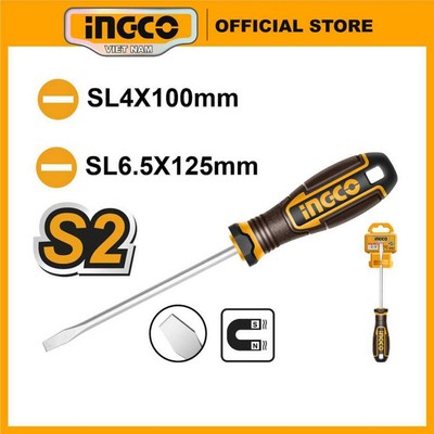 Tua vít dẹp SL4 dài 100mm INGCO HSDSL4100 | HSDSL6125 SL6.5 dài 125mm chất liệu S2 từ tính mạnh