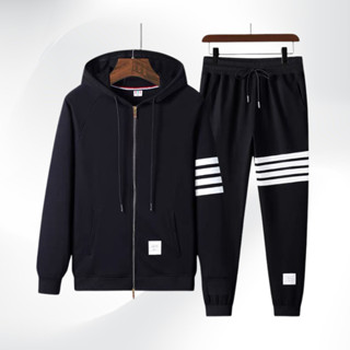 Bộ thể thao nam thu đông 4 sọc, bộ quần áo nỉ nữ chất liệu nỉ áo khoác kéo có nón mặc đôi cặp nhóm trẻ trung - CHP 9999