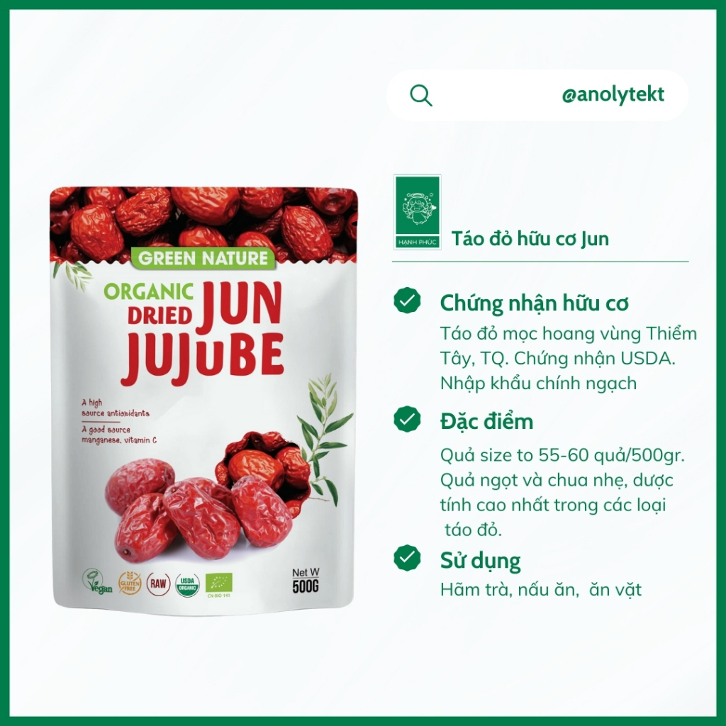 Táo đỏ hữu cơ GreenNature JUJUBE - gói 500gr