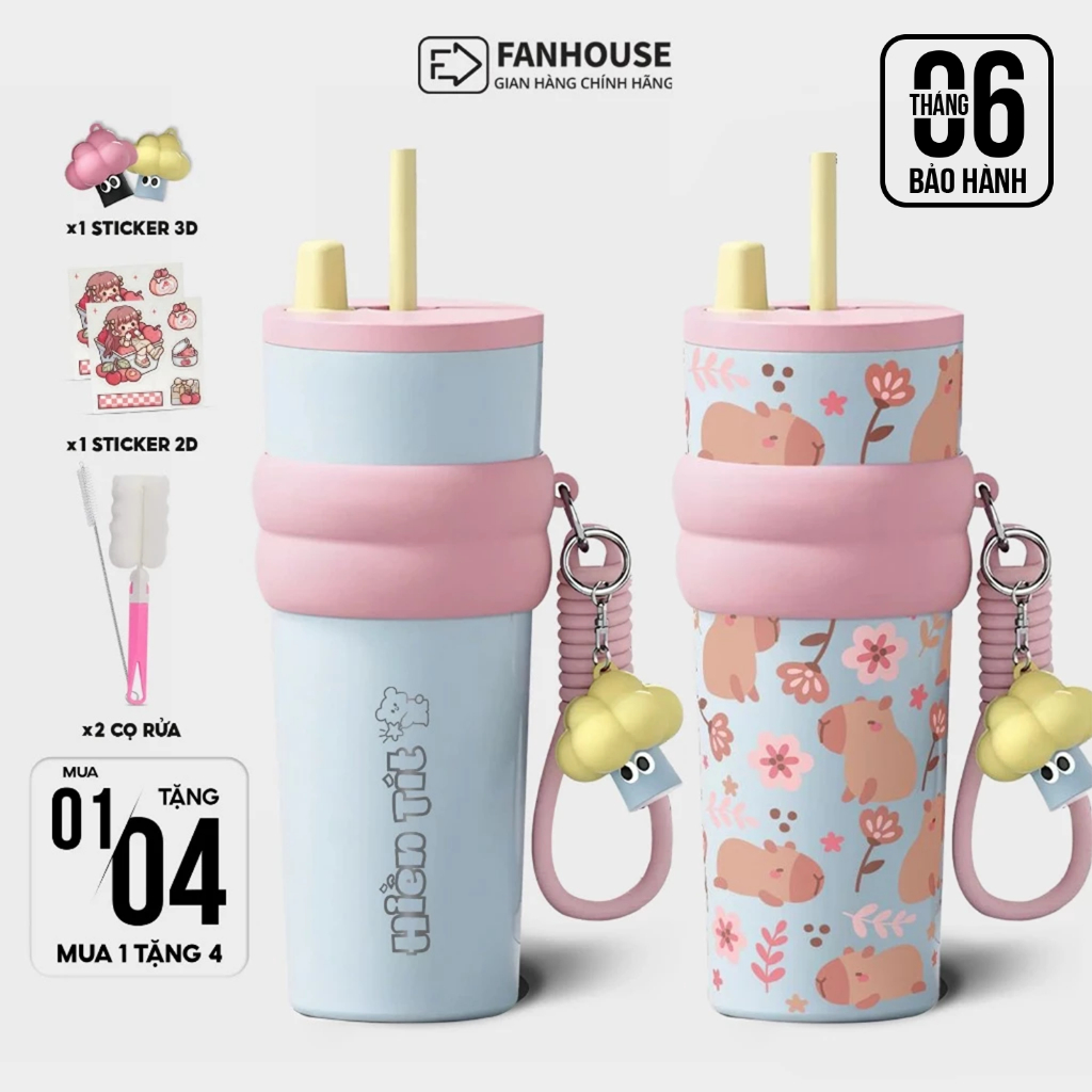 Ly giữ nhiệt cao cấp Candy inox 316 cốc nước giữ nhiệt thể thao 710ml Fan House khắc tên, charm 3D