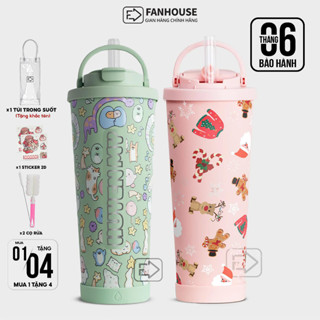 Ly giữ nhiệt cao cấp Pastel v2 850ml hút trà sữa trân châu bình giữ nhiệt 16h Fan House inox 304