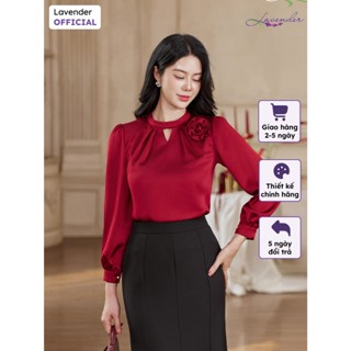 Áo sơ mi công sở nữ LAVENDER vải lụa hana mềm mịn màu đỏ đô sang chảnh A4092