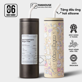 Ly giữ nhiệt cao cấp Iced Americano 600ml cốc nước giữ nhiệt thể thao Fan House bình có ống hút vỏ chống xước