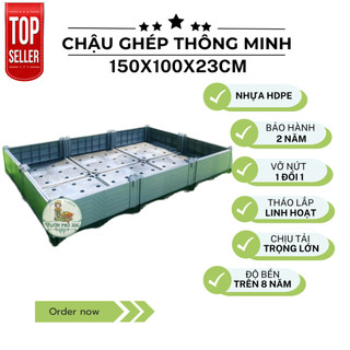  Chậu ghép thông minh HDPE Chậu trồng rau  kích thước 150x100x23cm 2 mầu Ghi -Trắng 