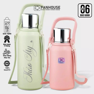 Bình giữ nhiệt Warmy 36h chất liệu inox 316 bình đựng nước giữ nhiệt có dây đeo, quai xách, nắp tách thành cốc