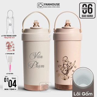 Ly giữ nhiệt Lily inox 316 lõi tráng Sứ, cốc giữ nhiệt 500ml Fan House khắc tên theo yêu cầu