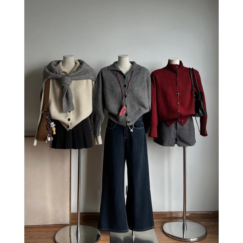 Áo Khoác Len Cadigan Dệt Kim Cổ Bẻ Cài Cúc Trước phong cách Hàn Quốc M.6548 | BigBuy360 - bigbuy360.vn