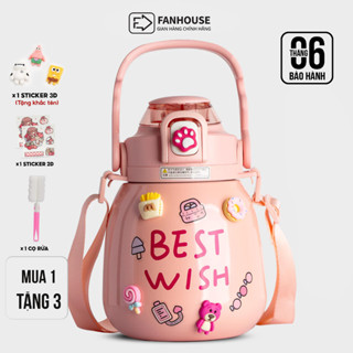Bình giữ nhiệt Chuppy 1000mlFan House bình nước khắc tên có ống hút inox 304 giữ nhiệt 12h tặng Stickertrang trí, cọ rửa