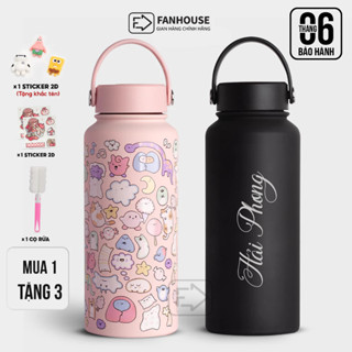 Bình giữ nhiệt Daisy 1000ml có quai xách bình nước giữ nhiệt 24h Fan House inox 304 khắc tên