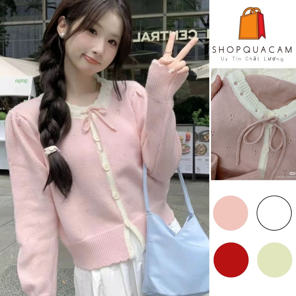 Áo Cadigan Len Nữ, Áo Len Dệt Kim Phối Viền Bèo Cổ 2 Màu Cột Nơ Dáng Vừa Phong Cách Hàn Quốc Dễ Thương Qccc Shopquacam | BigBuy360 - bigbuy360.vn