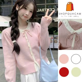  Áo Cadigan Len Nữ Áo Len Dệt Kim Phối Viền Bèo Cổ 2 Màu Cột Nơ Dáng Vừa Phong Cách Hàn Quốc Dễ Thương Qccc Shopquacam 