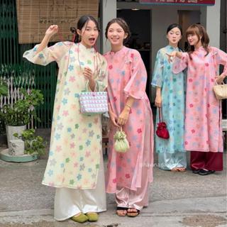 Áo dài voan tơ LỤC MAI nhiều màu 4 tà phối nơ kèm quần satin HAVANA AD155