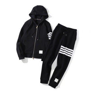 Bộ đồ nam mùa đông chất nỉ dày dặn, sét bộ quần áo dài tay có nón to phối họa tiết 4 sọc - T1S L S07