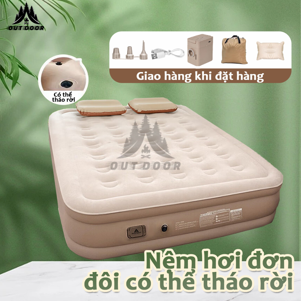 🏆🏆【Gối+TẶNG TÚI ĐỰNG】Dày Lên Đệm Hơi Tự Bơm,Giường hơi đơn/đôi,Giường bơm hơi,kèm bơm điện Đệm hơi dày