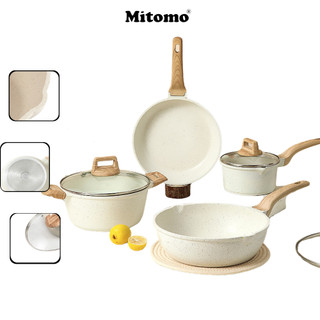  Bộ nồi vân đá chóng dính cao cấp 4 món Mitomo granite đúc nguyên khối nấu trên mọi loại bếp - Hàng chính hãng 