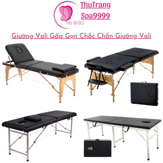 [Free Ship] Giường Vali Gấp Gọn Giường Spa Phun Xăm | Chăm Sóc Da Nối Mi Massage Chân Inox Chân Gỗ