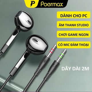 Tai nghe PC gaming có dây cho máy tính bàn PC có mic đàm thoại dây dài 2m jack đôi 3.5mm- Poermax V6