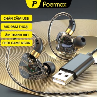 Tai nghe có dây cho máy tính bàn PC và laptop đầu cắm USB dây dài 2,7m có mic đàm thoại- Poermax M36