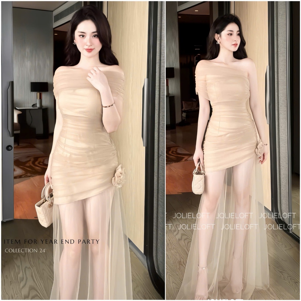 Đầm body dự tiệc Y22 đầm tùng lưới trễ vai (mặc được nhiều kiểu, kèm tag hoa rời, có đệm mút) đi lễ hội Akara xu hướng