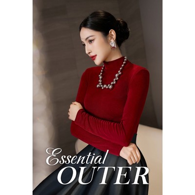Áo Thun Nhung Tăm Nữ MY WAY Cổ Cao Đỏ Sang Trọng 9mt3187